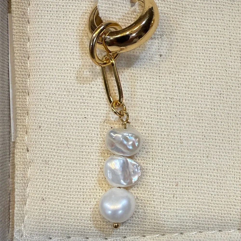 MAYAMAR Gold and White Pearl Drop Earrings - Picture 3 of 3